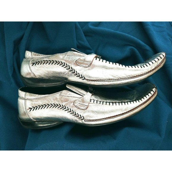 Aurelio Garcia Fiesso Square Toe Silver FI-8068 Leather Dress Loafers Men's 13 - Picture 9 of 12